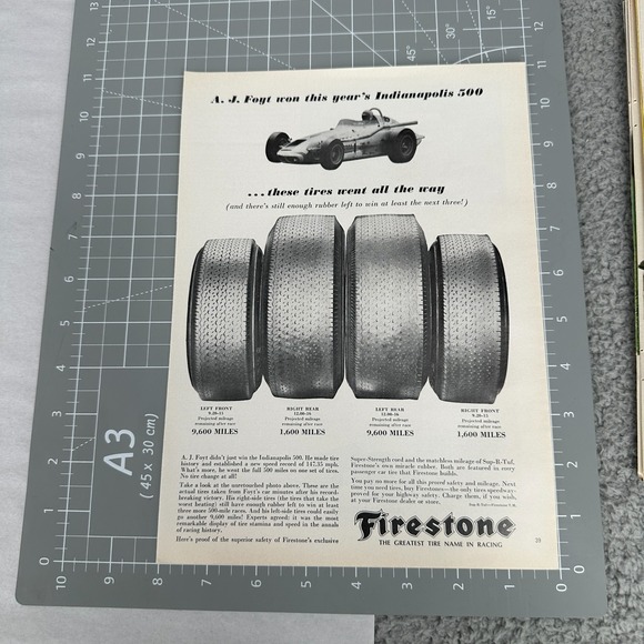 Firestone Tires AJ Foyt Indianapolis 500 Racing Indy Car Vintage Print Ad 1964 - Picture 2 of 5
